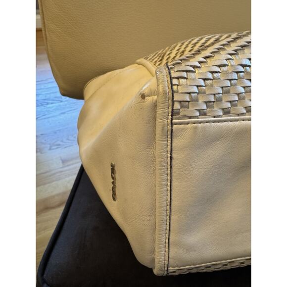 Coach Park Woven Leather Zip Top Tote, in White With Silver - Picture 9 of 16